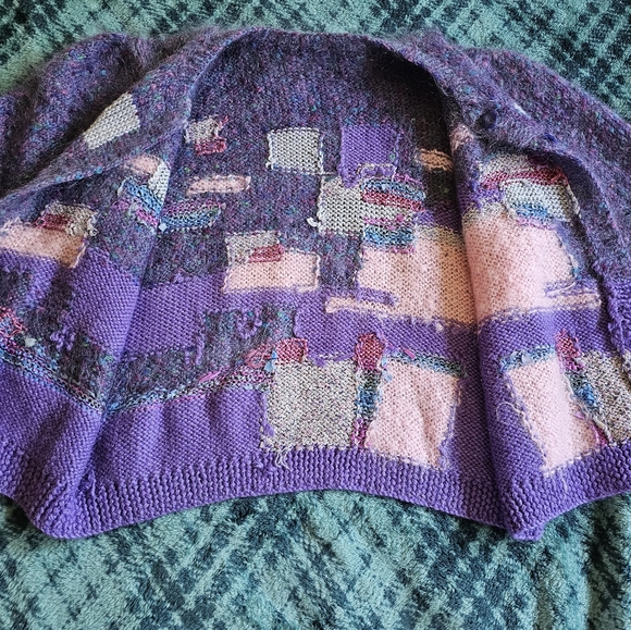 Pastel Maximalist Cashmere Wool Patchwork Boho Chic Handknitted Cardigan size L - Picture 7 of 7